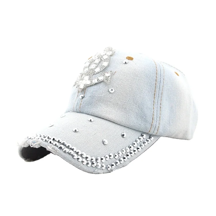 5 panel Jeans/Cowboy Rhinestone worn-out Baseball Cap With Best Price