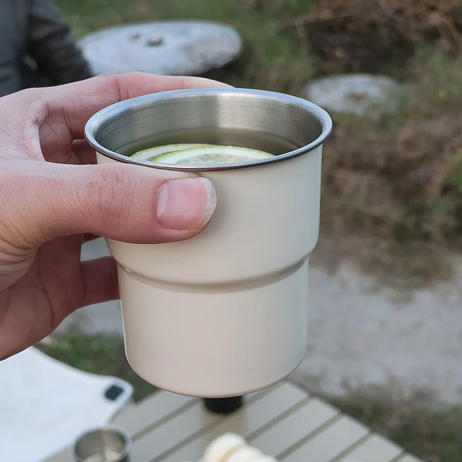 Custom logo Mini Stackable Coffee Tea Cups Drinking Single Wall Wine Beer Mug with Wood Holder Straw Lid Wooden Cup Sleeve Water