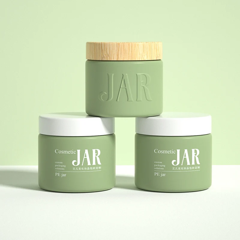 60ml 2oz empty PE green body butter jars plastic jar container for cosmetic packaging