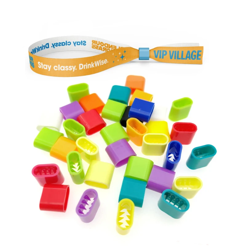 Wholesale Cheap Festival Fabric Wristband Plastic Closure Clips One-way Teeth Sliding Wristband Lock