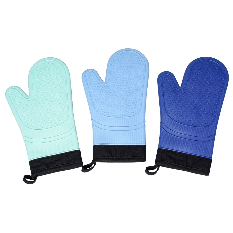 Blue and Green Color Custom Kitchen Cooking Oven Gloves Cotton Heat Resistant Non-Slip Pure Cotton Silicone Oven Gloves