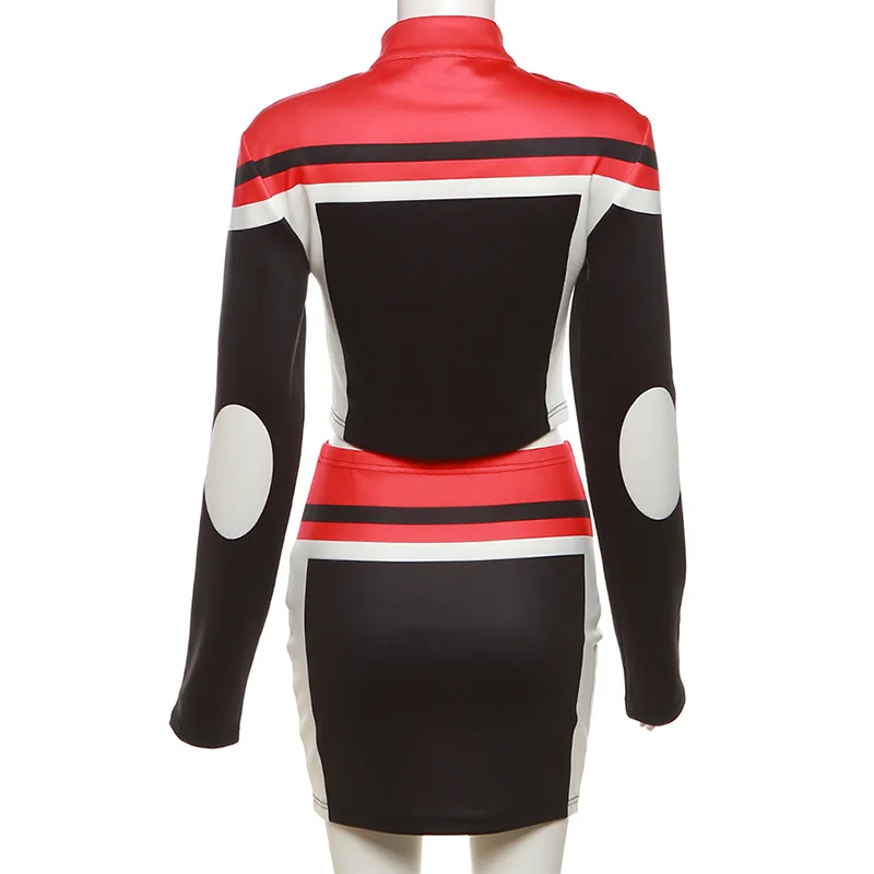 Streetwear Motor Letter Mini Skirt Two Piece Set Ladies 2 Piece Motor Skirt and Jacket Set Women