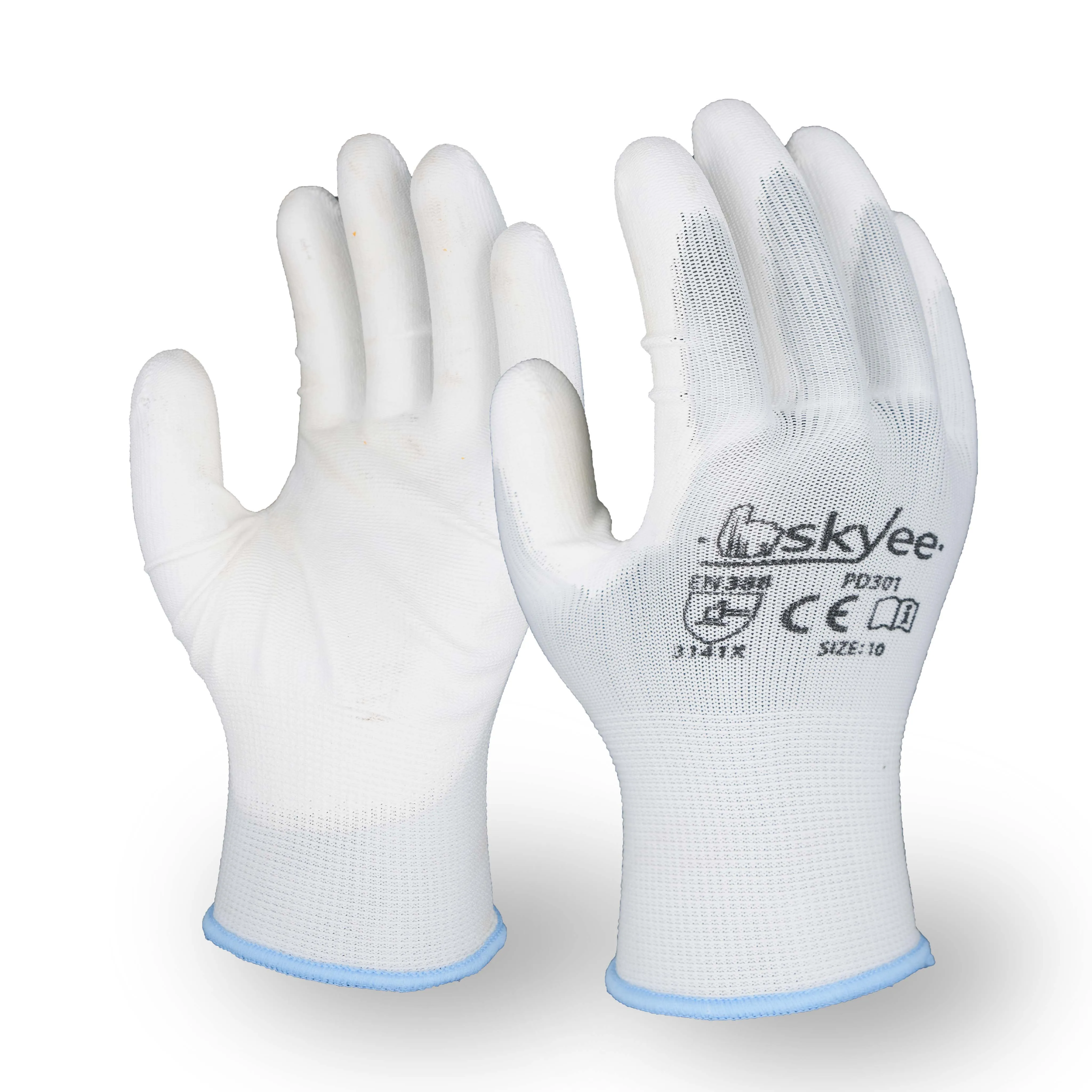 SKYEE cheap price pu polyester white color cotton garden work glove nylon anti cut guantes for general duty working