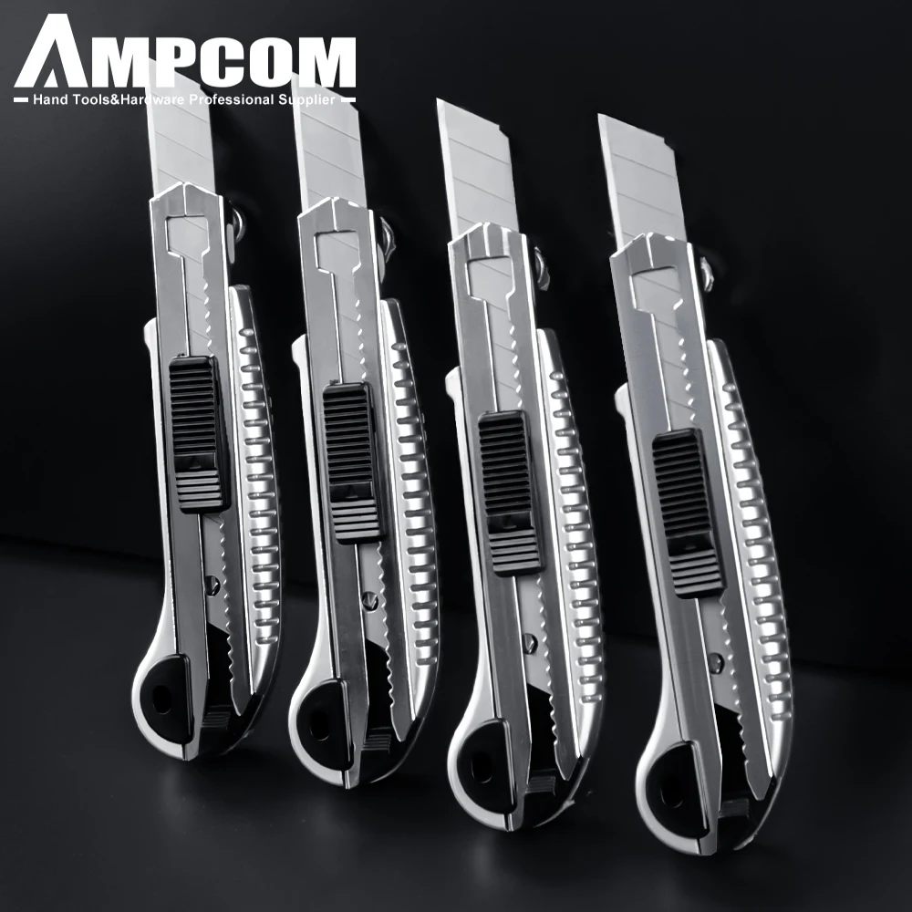 AMPCOM Utility Knife Industrial Heavy Duty Cutter Blade 5 Pcs Storage 0.6mm Thickness Stainless Steel No Rust Handcraft Tool