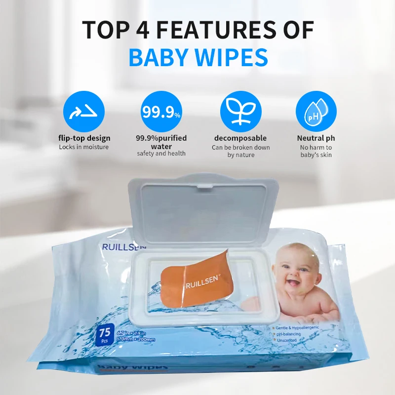 2023 Natural Organic Baby Wipes Biodegradable Water  Baby Sensitive Skin Wet Wipe Baby Wipes Wholesale