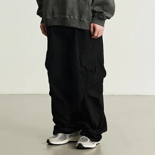 Streetwear Men Stacked Sweat Pants Baggy Manufacturer Wide Leg Plus Size Custom Parachute Cargo Pants Men