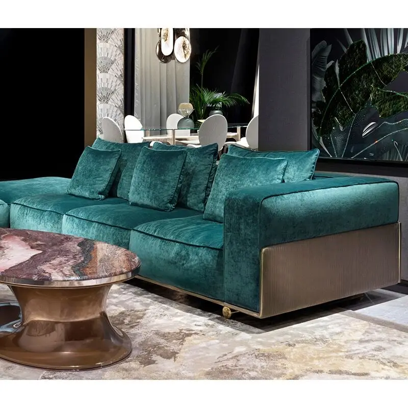 Green High quality Top grade luxury Living room sofa furniture set Rest room Italian modern fabric velour Sofa furniture