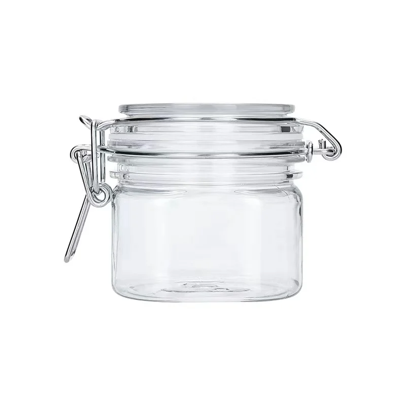 Empty Clear 200ml 8oz 200g Square Plastic Seal Line Bail Kiln Jar For Face Mask Mud Cosmetic Cream Bath Salt cosmetic jars