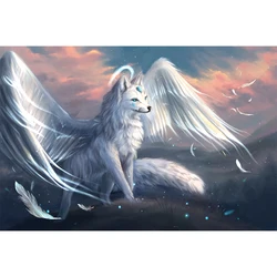 Abstract Animals White Snow Wolf with Wings Canvas Paintings Wall Art Posters and Prints Pictures for Living Room Decor No Frame