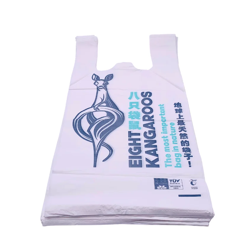 
100% biodegradable compostable cornstarch PBAT Eight Kangaroos Vest Shopping bag 