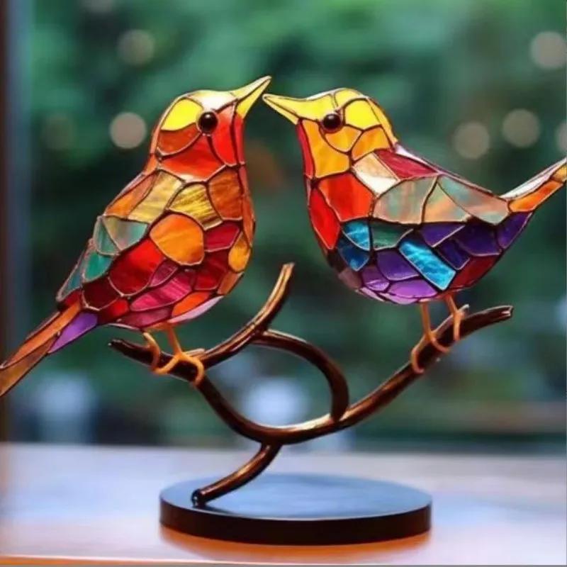 Hot Selling Metal Handicrafts Bird Home Ornaments Flat Creative Color Bird Decoration Iron Animal Stained Birds Decor