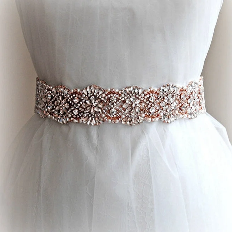 
Hot Sale Pearl Crystal Beaded Flower Bridal Sash Handmade Rhinestone Belt with Ribbon for Bride Bridesmaids formal Dress 