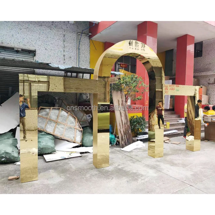 Свадебный Роскошный декор Золотой зеркальный акриловый арочный сценический фон стойка изогнутый свадебный товары для продажи