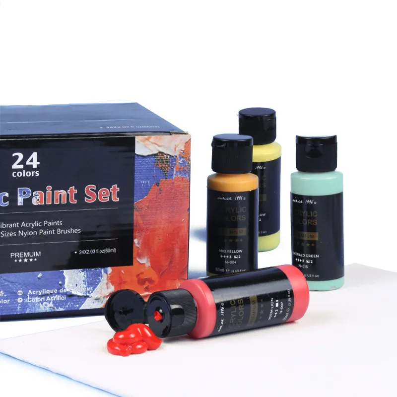Safe High Color Rendering Professional Acrylics Painting Golden Metallic 24 Colors Acrylic Paints Set 60ml