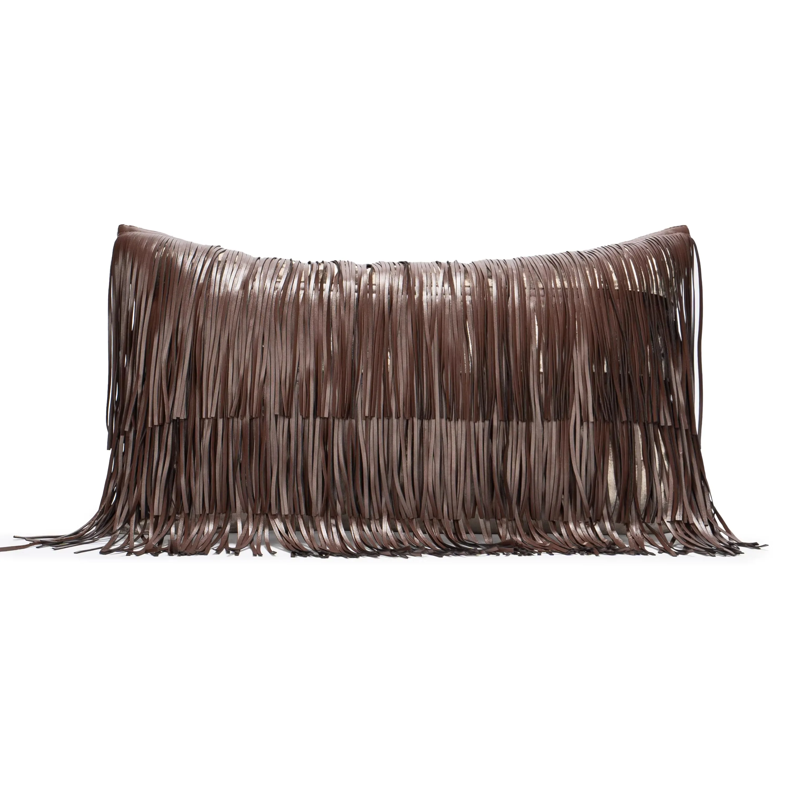Yuanhee 30*50cm handmade leather fringe pillow cushion for hotel model room living room sofa balcony waist cushion cover