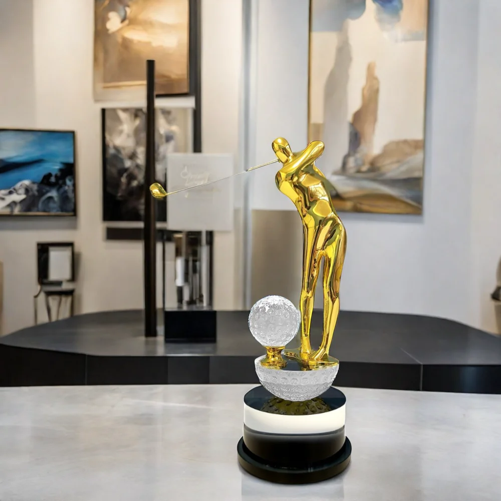 Trophy Business/soucanvas Gift Golf Crystal Ball Glass Globe K9 Crystal World Award with Crystal Customized Star Base for Sports