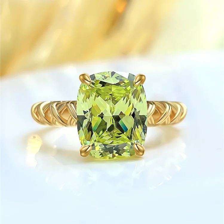 Green Peridot Wedding Ring Women Silver 925 Zircon Engagement Ring