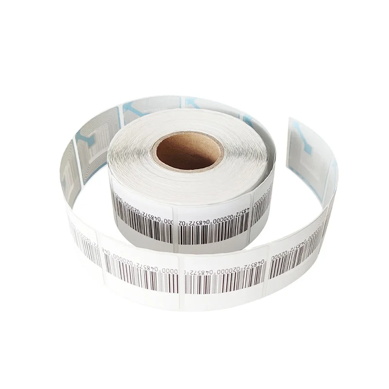 Retail anti theft EAS RF Sensor Label with Barcode Security Label RF Etiqueta Antirrobo Codigo de Barras Falso 4*4 1000pcs/roll
