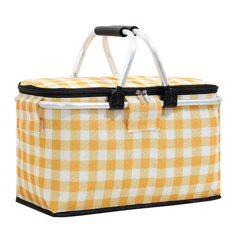 Picnic basket Oxford cloth solid color insulation basket Thickened aluminum film lunch bag insulation bag outdoor picnic ice bag