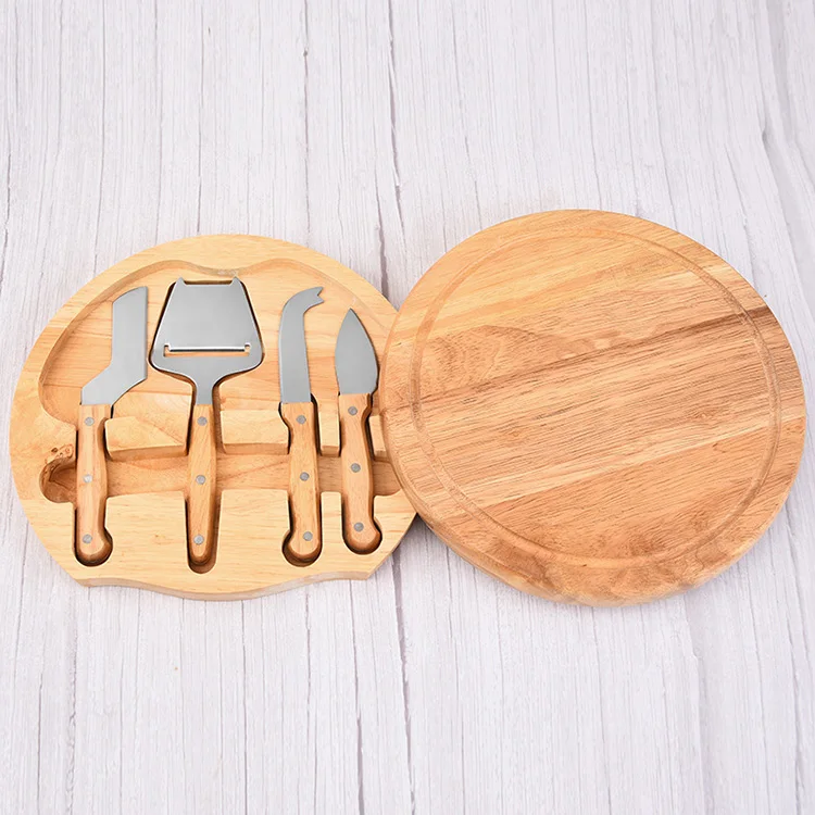 Yangjiang China Manufacturer Stainless Steel Cheese Knives Kit 4 Pieces Cheese Tools Wooden Cheese Board and Knife Set