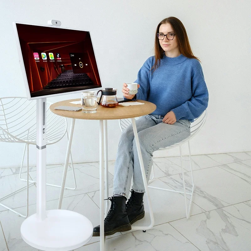 32 Inch Rotating Interactive Display Moving Portable Floor Standing LCD Touch Screen Smart TV