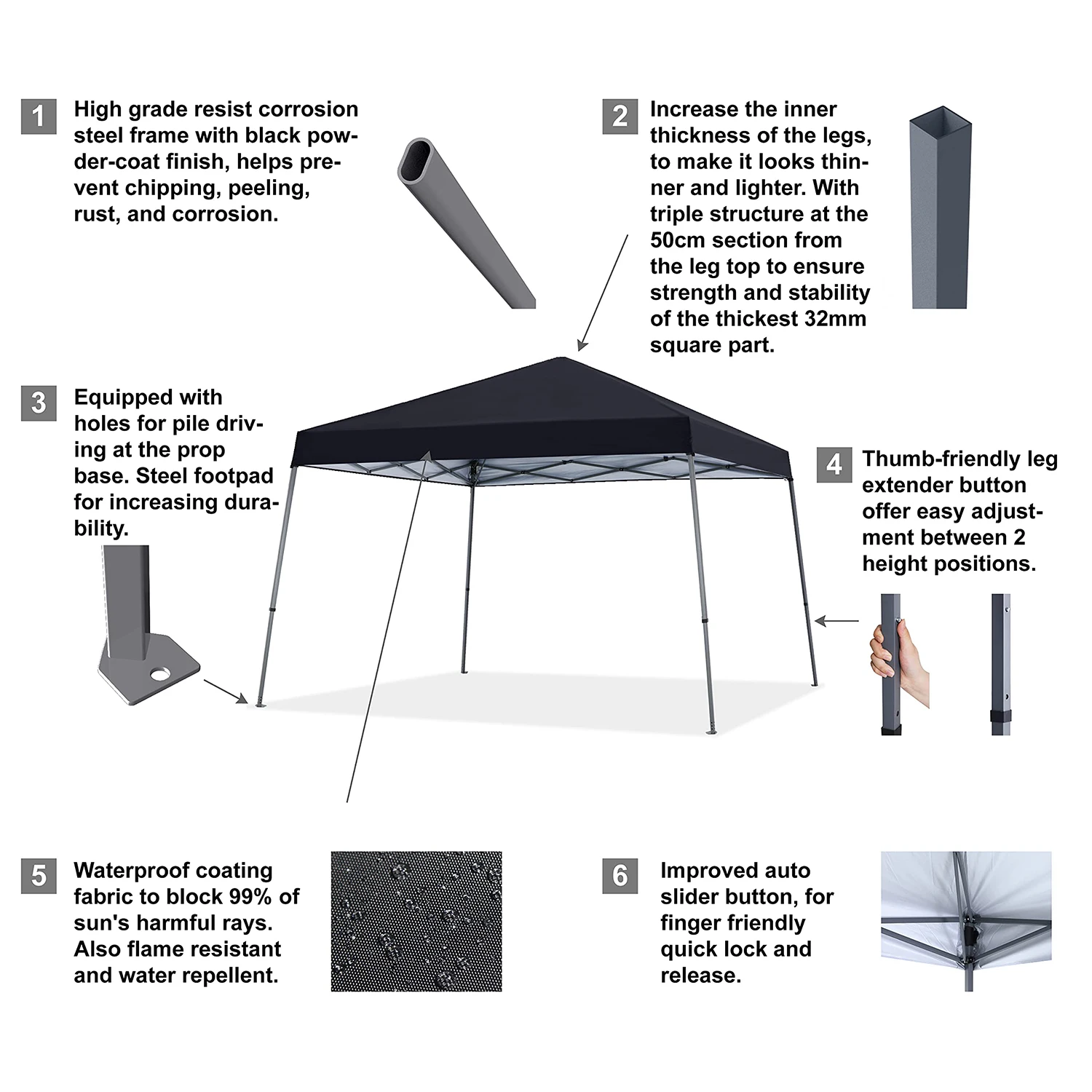 Custom Logo Printed Outdoor Sports Tent with Slant Leg Waterproof Foldable 10x10 Pop Up Canopy