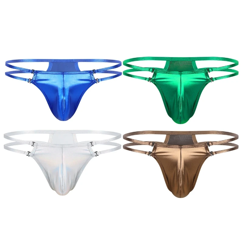 Модные мужские блестящие металлические трусы-бикини, стринги, мужское нижнее белье