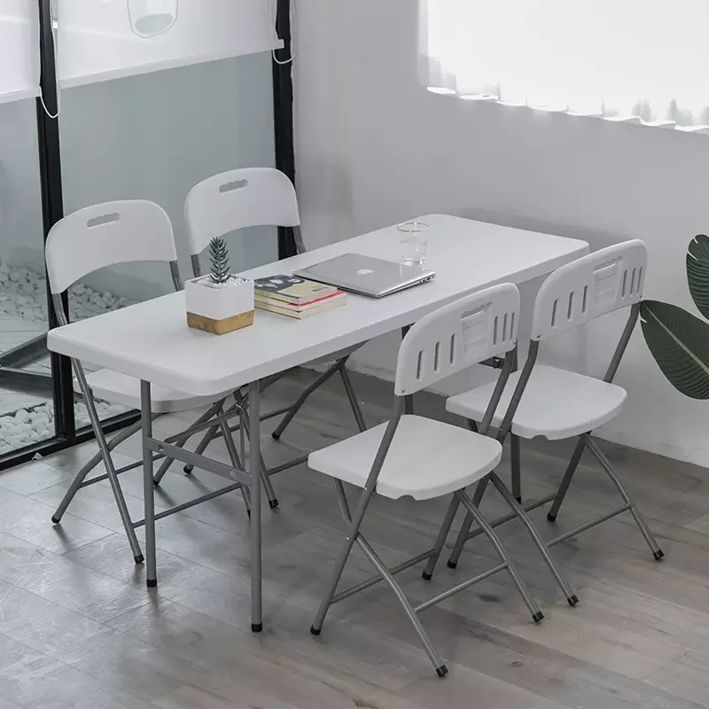 Park table set 1.8m plastic folding table and chairs/garden used camping picnic table chairs/cheap white portable folding table