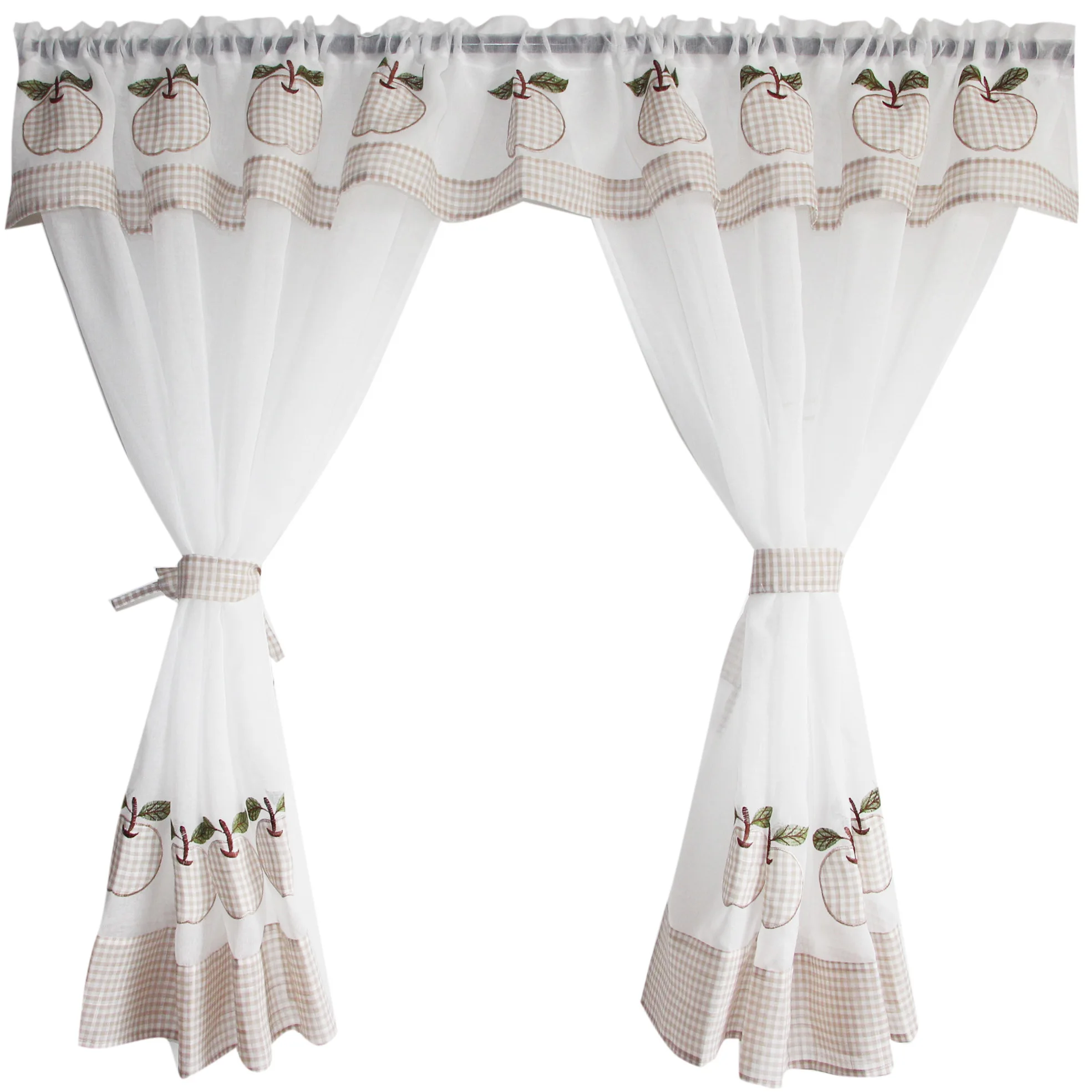 Embroidered kitchen curtains, polyester bamboo semi blackout curtains, no punching printing required