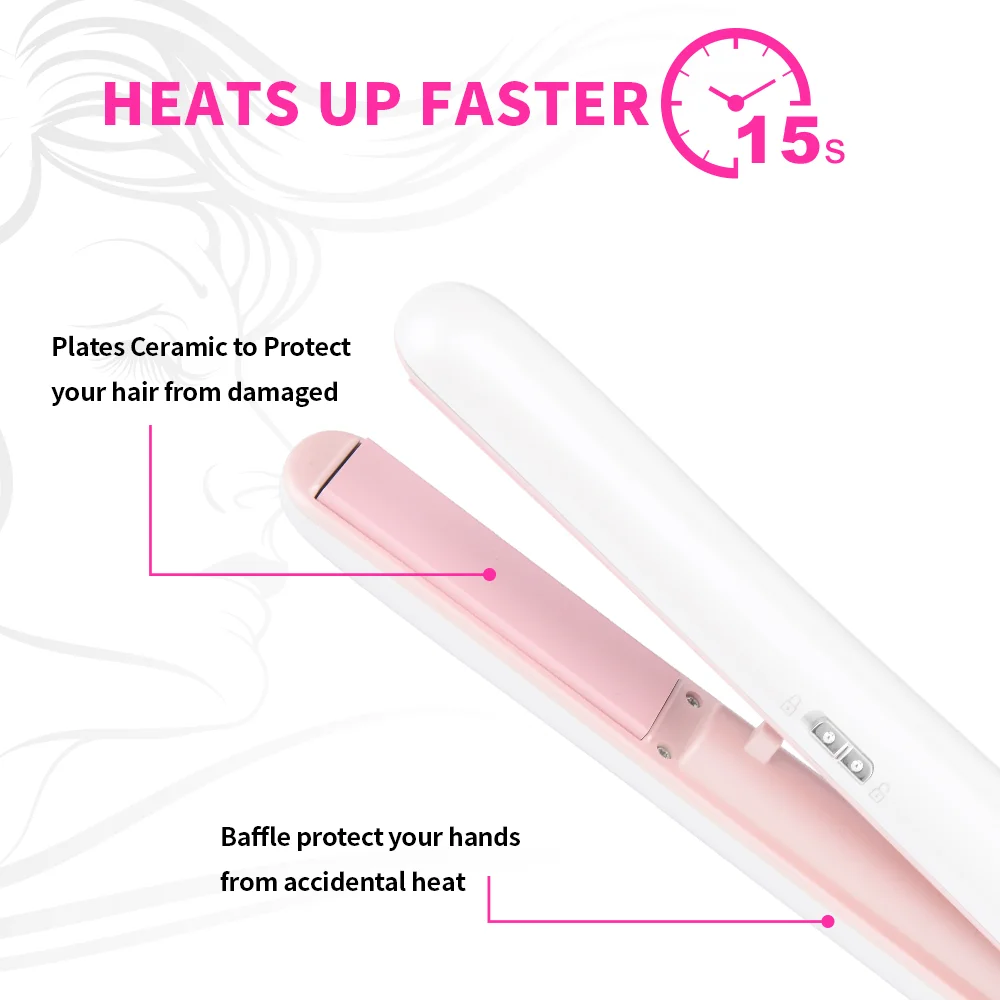 Cordless Flat Iron USB-C Rechargeable Wireless Travel Mini Hair Straightener With 5200mAh Battery