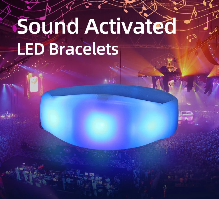 Holiday Party Favor Glitter Multicolor Customizable Voice Activated 3 Lights Semi-Silicone LED Bracelet