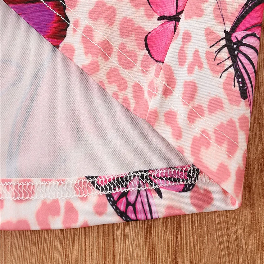 2022 Hot Sale Cute Butterfly Print Suit Soft Short Biker Leopard Print Set Match Baby Little girl Shorts Outfits For Kid clothes