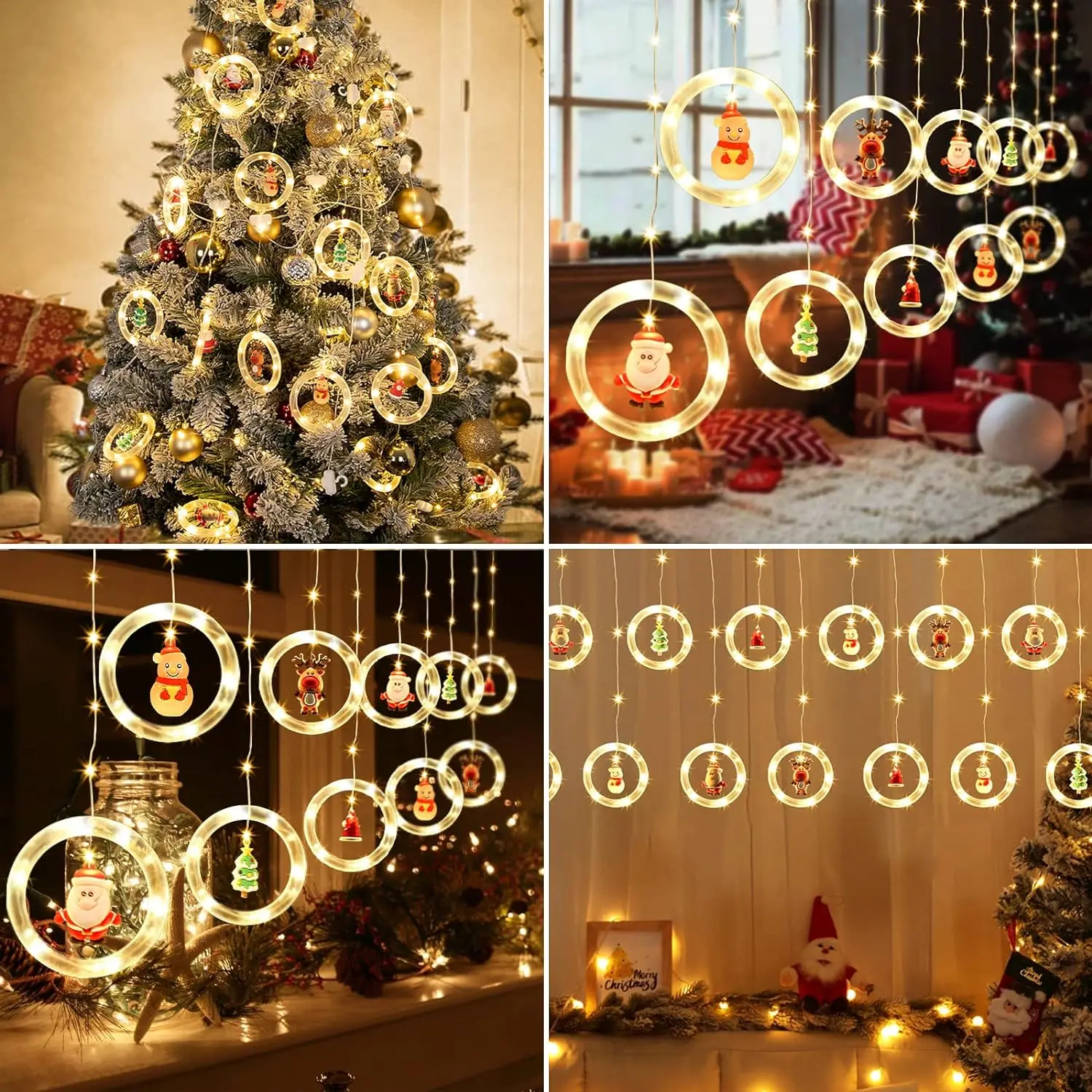 Рождественские украшения, светодиодная ледяная лента, Рождественская елка, подвеска в помещении, кольцо, кожаная линия, занавески