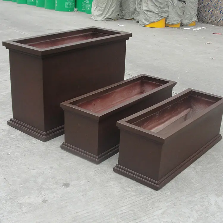 Customized large outdoor garden decoration fiberglass planting box coffee colored vertical fiberglass planter