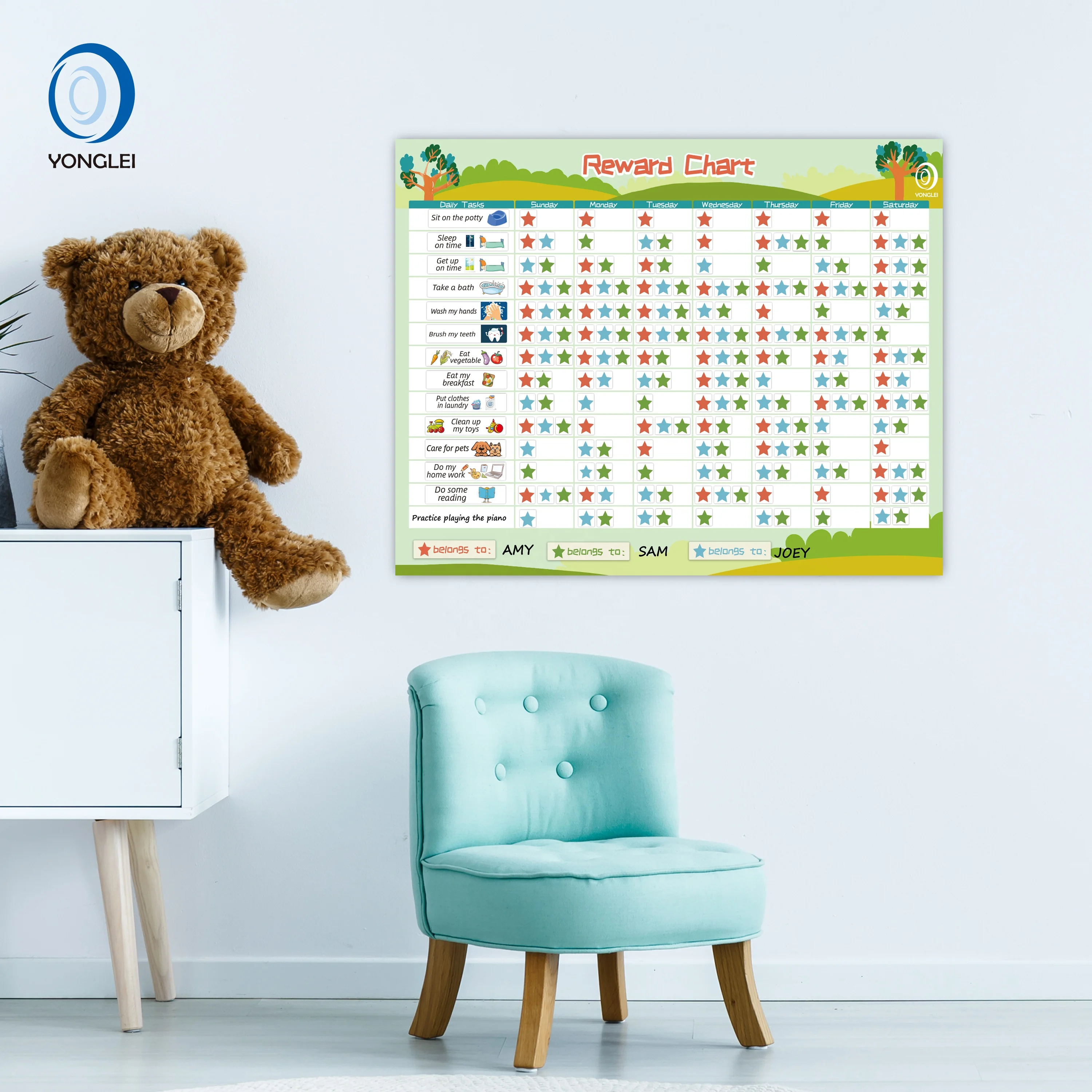 
RC1.1-6A2 Yonglei nanotechnology dry erase magnetic activity chart my potty reward chart educational toys 