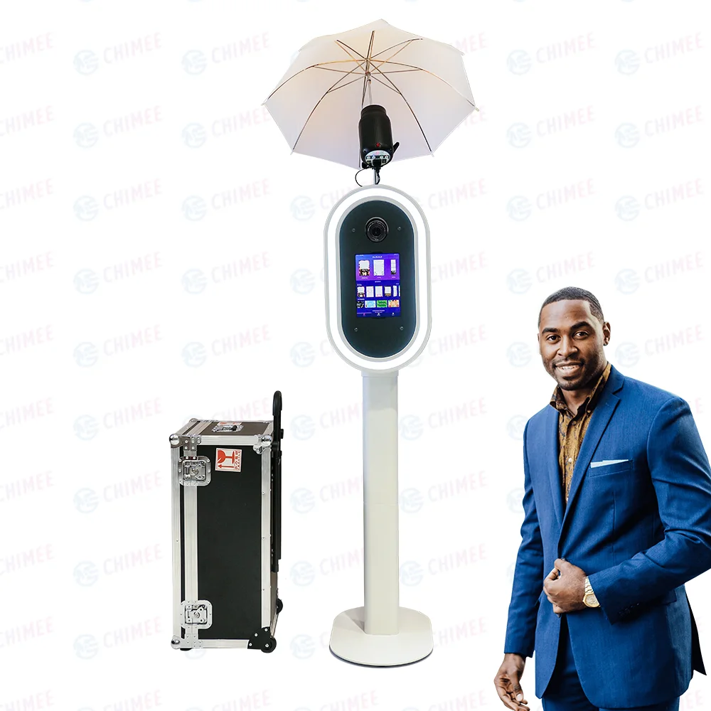 Fashionable Oval dslr Photo Booth with RGB Ring Light on Both Sides Photo Kiosk Booth with Umbrella flash light