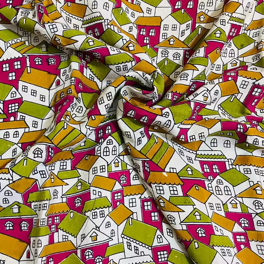 Wholesale Handmade House Printed 100% Soft Cotton Women Nighty Summer Wear Textile Apparel Multi Purpose Loose Running Fabric