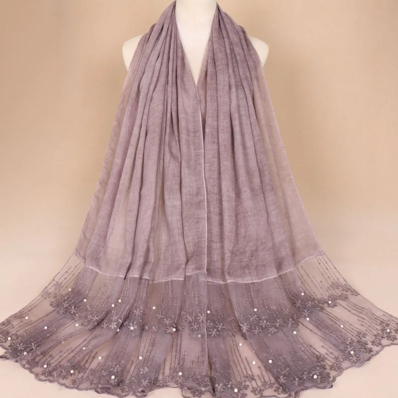 CPC Hot Sale Designs Tie Dyeing Plain Cotton Headscarf Muffler Muslin Hijab Lace Embroidery Scarf Women