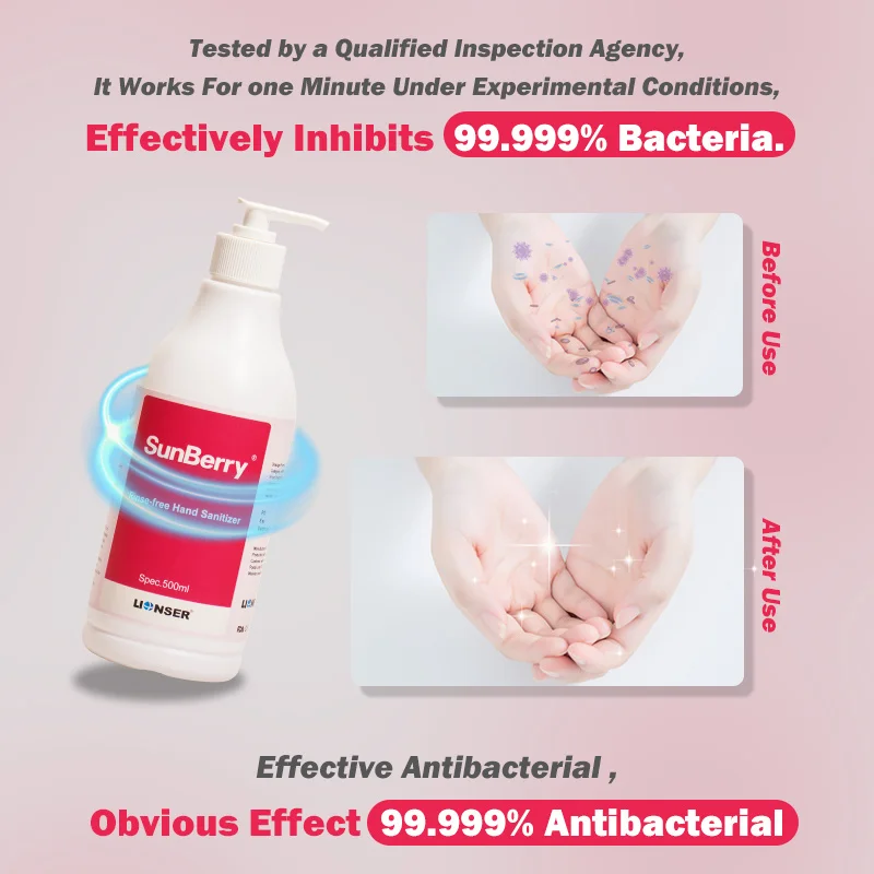 LIONSER Alcohol OEM 500ml 1000ml Liquid Hand Sanitizer Gel Antibacterial Rinse-Free 75% Alcohol Ethanol Hand