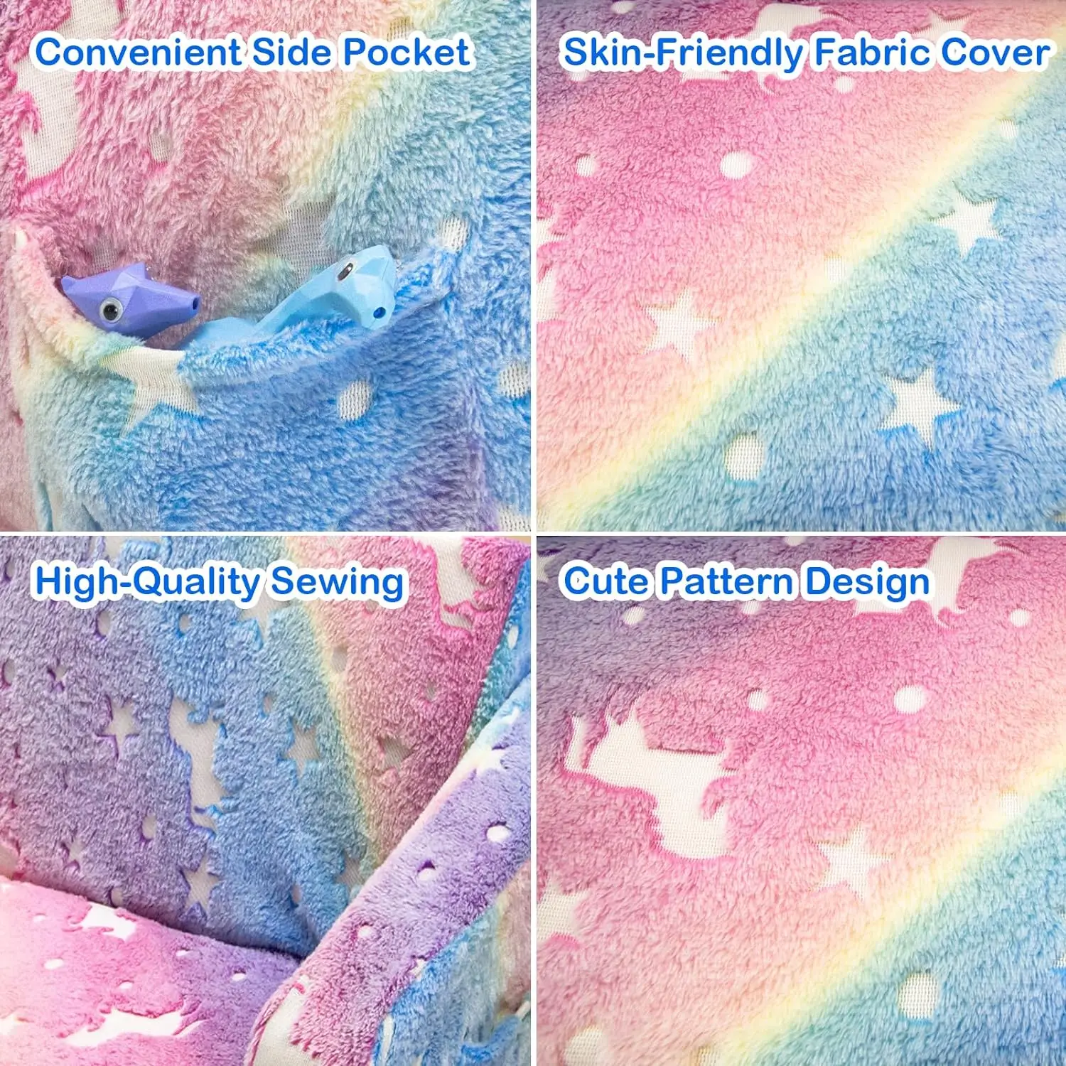 Kids Sofa Toddlers Sofa with Blanket Glow in the Dark Kids Couch Fold Out Toddlers Play Couch 2 Seats Couch for Kids Toddlers