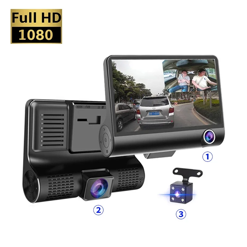 Car DVR 3 Cameras Lens 4 Inch IPS Dash Cam Dual Lens With Rearview Camera Video Recorder Auto Registrator Night Vision Dashcam