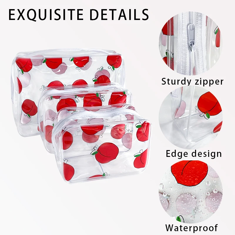 2024 hot sale pvc bag cosmetic case private label clear cosmetic bag for women Cherry printing pvc cosmetic organizer bag