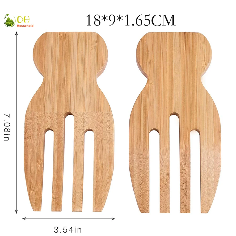 Bamboo Wood Salad Bowl Serving Bowl for Fruits Natural Bamboo Serving Dish Dinnerware Bamboo Salad Hands  Server Set