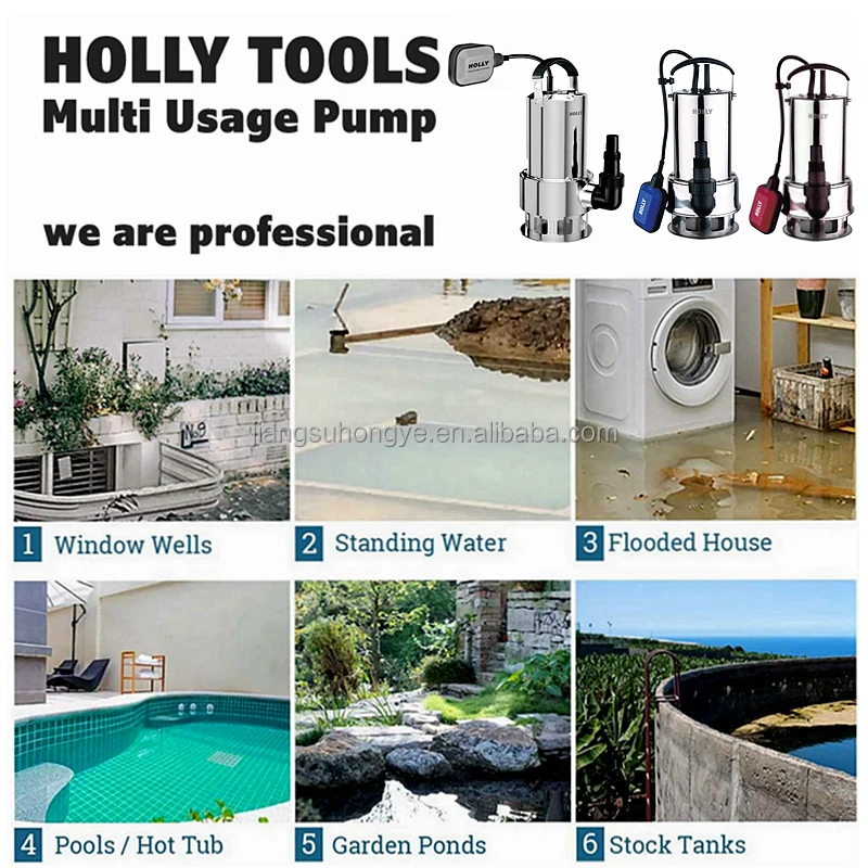 Auto Manuel 1/1.2/1.5 HP Stainless Steel 2 in 1 Clean Dirty Water Sump Pump ON-OFF Switch 550W/750W/900W/1100W Submersible Pump