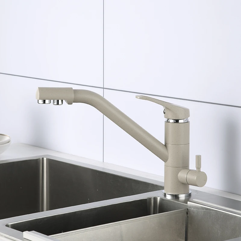 cream color Single Hole Copper Faucet Cabinet Wash Basin kitchen Hot And Cold Mixing Water purification faucet