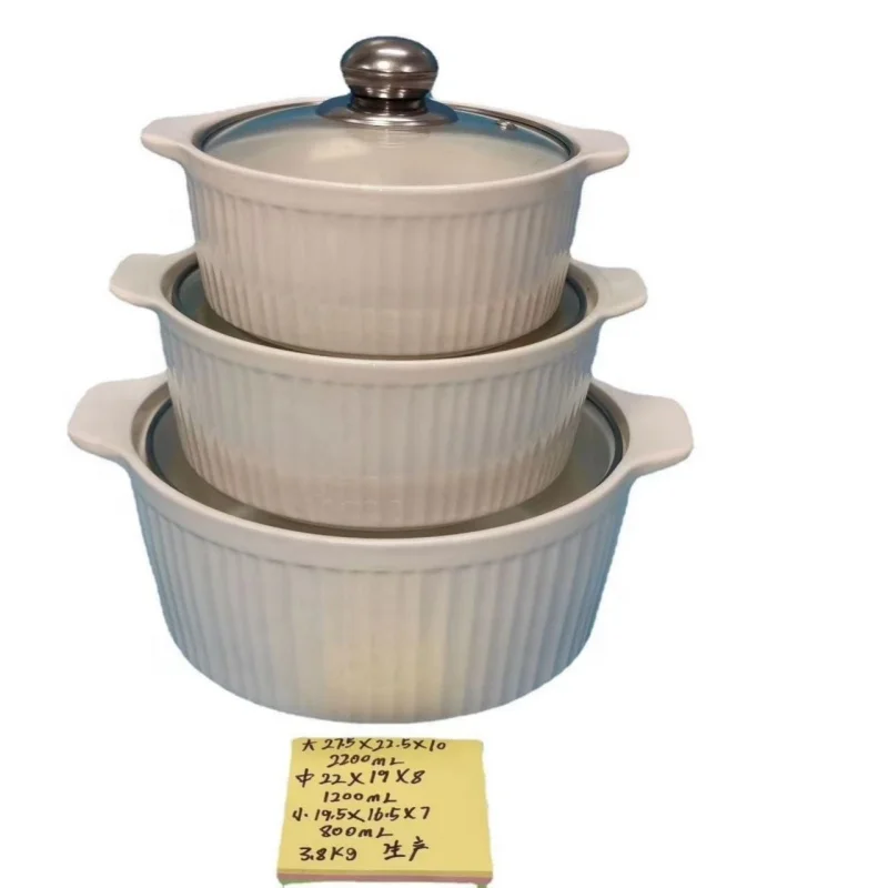 bulk wholesale tableware ceramic soup bowl with lid 3pcs set household porcelain soup pot