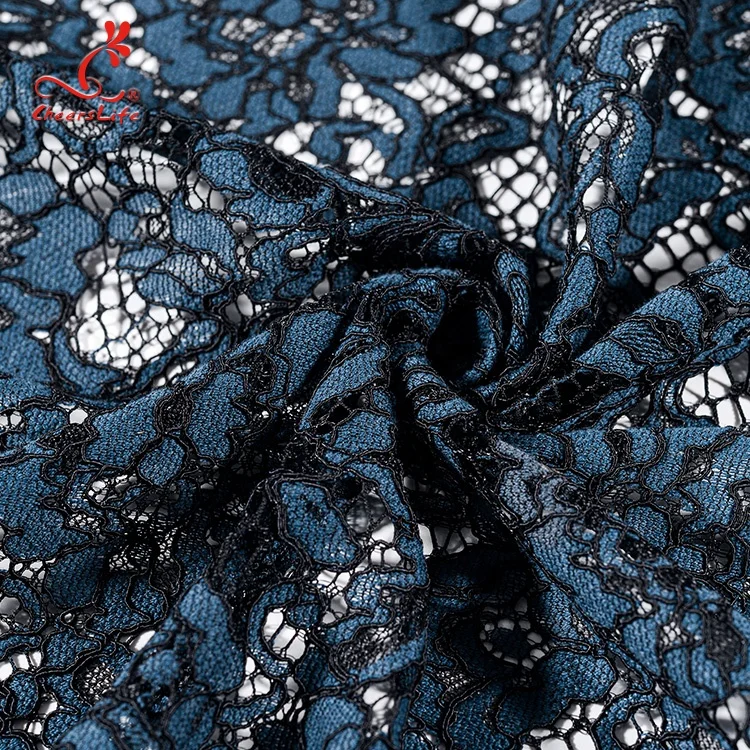 Nigeria New Eyelash fabric Fancy Satin Mesh Lace Fabric Nylon Dark Blue Casual lace fabric custom for Wedding Dress