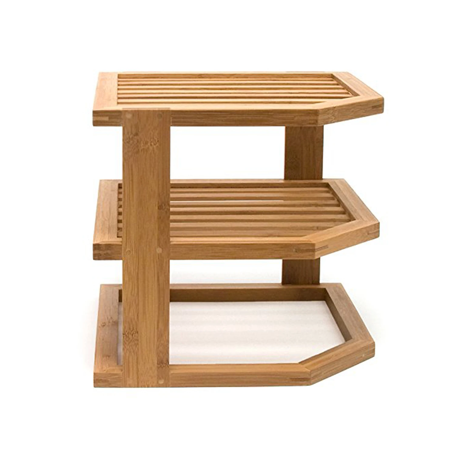 Bamboo 3-Tier Corner Storage Shelf wooded plate dishes storage organizer corner rack for Kitchen