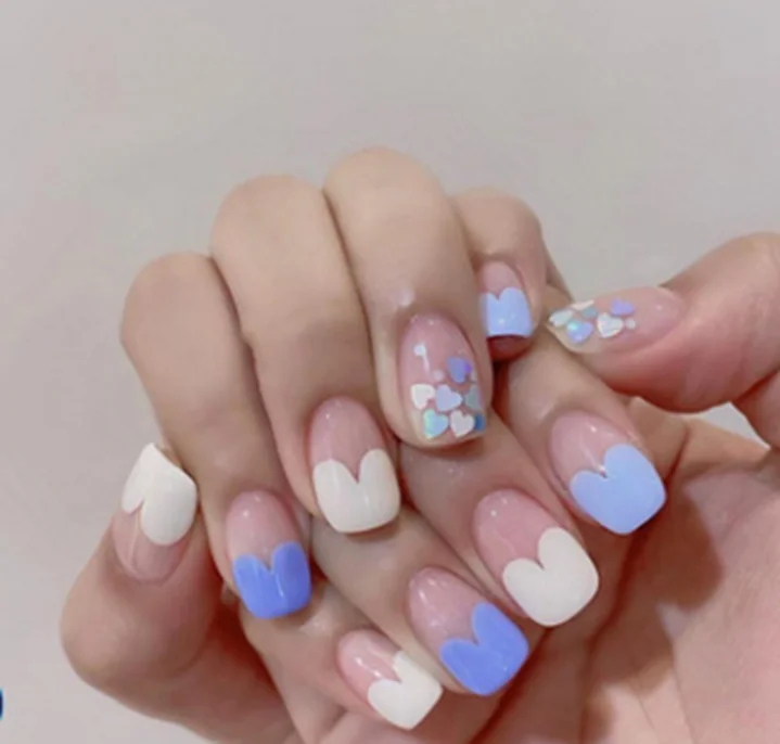 JP811 Wholesale Custom Press On Nails Different Shapes of Heart Pearl French Tip Nails Manicure Acrylic Stick On Nails