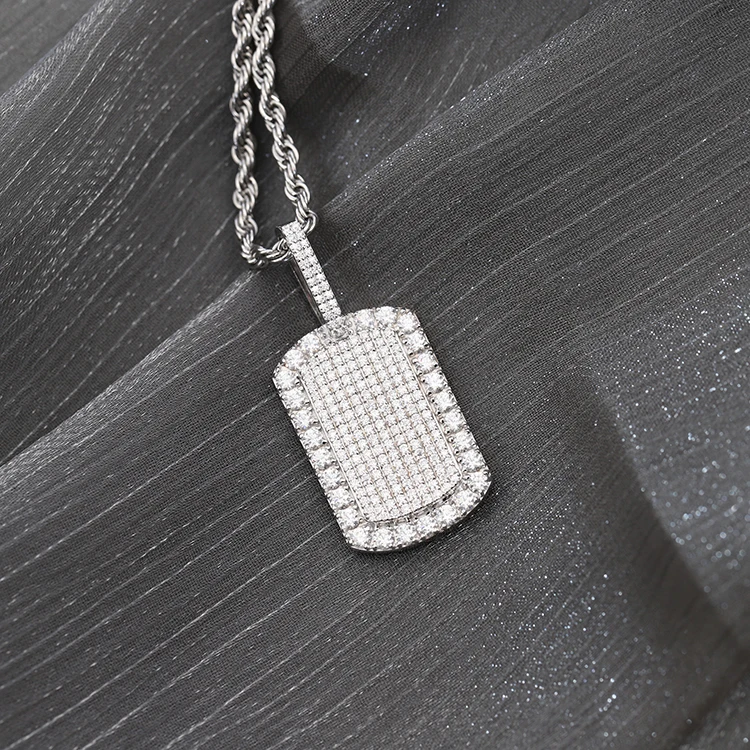 RTS square pendant white gold plating s925 silver with iced out moissanite pendant hip hop mens jewelry custom pendant